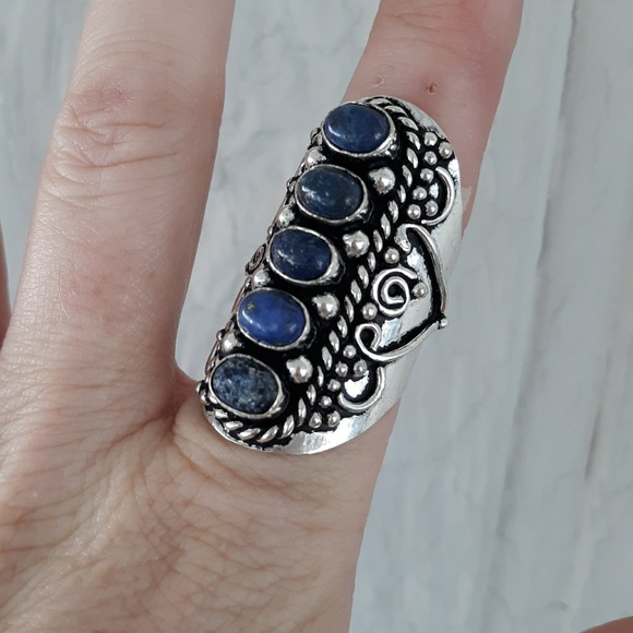New Lapis Lazuli 925 Silver Adjustable Statement Ring. - Picture 4 of 8
